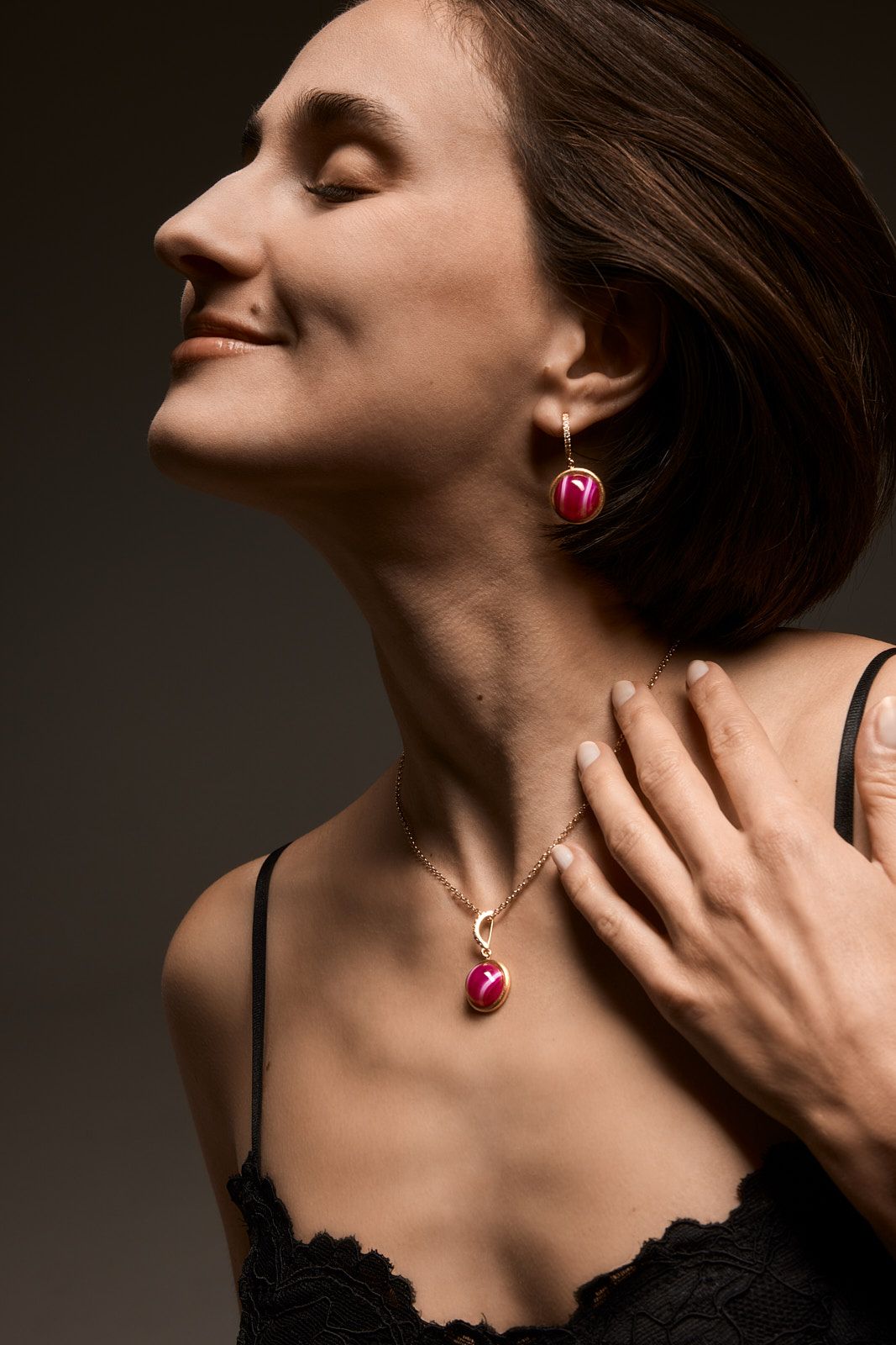 collana Agata Fucsia Striata A Bottone